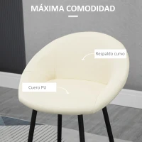 HOMCOM Juego de 2 Taburetes Altos de Cocina Tapizado en PU Taburetes de Bar Estilo Moderno 54x48,5x96 cm Crema(m-5)