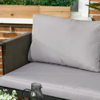 Outsunny 4 Piece Metal Garden Furniture Set - Includes Tempered Glass Coffee Table, Texteline Pocket, Outdoor Patio Set with Loveseat, Single Armchairs and Padded Cushions, Light Grey(m-9)