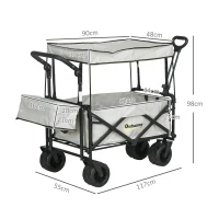 Outsunny Folding Trolley Cart Storage Wagon Beach Trailer 4 Wheels with Handle Overhead Canopy Cart Push Pull for Camping, Grey(m-3)
