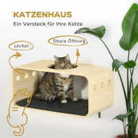 PawHut Kletterwand für Katzen, 2 Liegeflächen, 1 Katzenhöhle, abnehmbare Bezüge 59 cm x 30 cm x 27,5 cm, Natur + Schwarz(m-5)