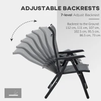 Outsunny Set of Two Folding Garden Chairs, with Seven-Position Adjustable Backs - Grey(m-5)