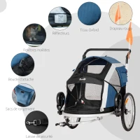 PawHut Remorque à vélo pour chien convertible jogger 2 en 1 pour animaux avec drapeau réflecteurs roues arrières gonflables aluminium(m-7)
