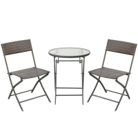 Outsunny 3 Piece Rattan Bistro Set, Patio Balcony Furniture with 2 Folding Rattan Chairs and Glass Coffee Table, for Garden, Balcony, Outdoor, Brown