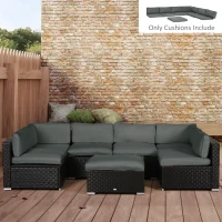 Outsunny Replacement Cushions for Rattan Furniture - 14 Piece Outdoor Seat Cushion Pad Set for Patio Conversation Set, Includes 7 Seat Cushions and 7 Back Cushions, Grey(m-10)