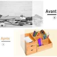 HOMCOM Lot de 2 boîtes de Rangement de Bureau - Organiseur de Bureau - 7 Compartiments, 2 tiroirs - Bambou Verni(m-4)