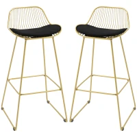 HOMCOM Conjunto de 2 Bancos Altos Moderno com Almofada de Veludo Encosto e Apoio para os Pés Carga 120 kg 46,5x48x93 cm Dourado(m-11)