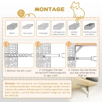 PawHut Kletterwand für Katzen, 2 Liegeflächen, 1 Katzenhöhle, abnehmbare Bezüge 59 cm x 30 cm x 27,5 cm, Natur + Schwarz(m-7)