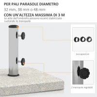 Outsunny Base per Ombrellone da Giardino 25kg per Pali da Ø32mm, Ø38mm e Ø48mm, in Granito e Acciaio Inox, 38x38x38 cm, Grigia(m-4)