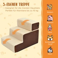 PawHut Hondentrap 3 treden kattentrap huisdierentrap huisdier pluche beige(m-7)