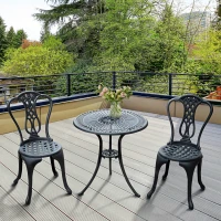 Outsunny 3 Pc Cast Aluminium Bistro Set-Black(m-11)