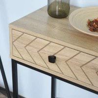 HOMCOM Mesa Consola 90x35x76cm Mesa de Entrada com 2 Gavetas de Armazenamento Decorativos e Estrutura de Metal para Entrada Corredor Sala de Estar Natural(m-8)