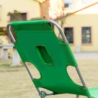 Outsunny Foldable Sun Lounger with Reading Hole, Portable Sun Lounger with 5 Level Adjustable Backrest, Reclining Lounge Chair with Side Pocket, Headrest Pillow, Green(m-9)