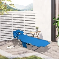 Outsunny Foldable Sun Lounger with Reading Hole, Portable Sun Lounger with 5 Level Adjustable Backrest, Reclining Lounge Chair with Side Pocket, Headrest Pillow, Blue(m-12)