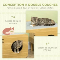 PawHut Maison pour chat niche pour chat forme de boite poste de radio avec 2 coussins - 70 x 40 x 40 cm(m-6)