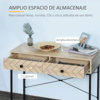 HOMCOM Mesa Consola 90x35x76cm Mesa de Entrada com 2 Gavetas de Armazenamento Decorativos e Estrutura de Metal para Entrada Corredor Sala de Estar Natural(m-4)