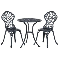 Outsunny Cast Aluminium 3 Pcs Bistro Set-Black(m-1)