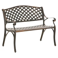 Outsunny Cast Aluminium Outdoor Garden Bench 2 Seater Antique Patio Loveseat, Bronze(m-1)