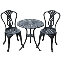 Outsunny 3 Pc Cast Aluminium Bistro Set-Black(m-1)