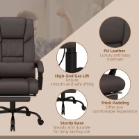 Vinsetto Massage Office Chair with 6 Point Vibration Massage, PU Leather Desk Chair with Lumbar Pillow Support, Adjustable Height and Footrest for Home Office, Brown(m-5)