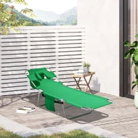 Outsunny Foldable Sun Lounger with Reading Hole, Portable Sun Lounger with 5 Level Adjustable Backrest, Reclining Lounge Chair with Side Pocket, Headrest Pillow, Green(m-2)