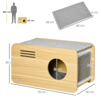 PawHut Maison pour chat niche pour chat forme de boite poste de radio avec 2 coussins - 70 x 40 x 40 cm(m-3)