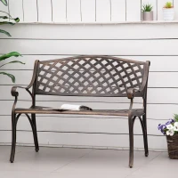 Outsunny Cast Aluminium Outdoor Garden Bench 2 Seater Antique Patio Loveseat, Bronze(m-2)