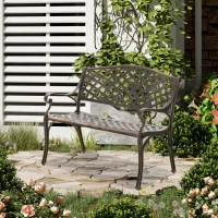 Outsunny Cast Aluminium Outdoor Garden Bench 2 Seater Antique Patio Loveseat, Bronze(m-12)