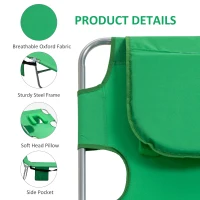 Outsunny Foldable Sun Lounger with Reading Hole, Portable Sun Lounger with 5 Level Adjustable Backrest, Reclining Lounge Chair with Side Pocket, Headrest Pillow, Green(m-6)