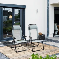 Outsunny Set of 2 Portable Folding Recliners Metal Outdoor Patio Chaise Lounge Chairs with Adjustable Backrest, Grey(m-11)