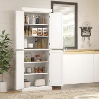 HOMCOM Freestanding Kitchen Cupboard with 4 Doors, Storage Cabinet with 6-Tier Shelving and 4 Adjustable Shelves, White(m-10)