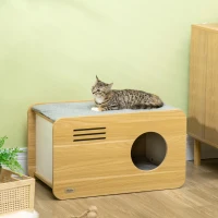 PawHut Maison pour chat niche pour chat forme de boite poste de radio avec 2 coussins - 70 x 40 x 40 cm(m-2)