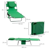 Outsunny Foldable Sun Lounger with Reading Hole, Portable Sun Lounger with 5 Level Adjustable Backrest, Reclining Lounge Chair with Side Pocket, Headrest Pillow, Green(m-3)