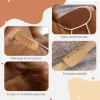 HOMCOM Cavallo a Dondolo Giocattolo con Suoni Realistici per Bambini 36-72 Mesi, Include 2 Batterie AA, Marrone(m-6)