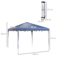 Outsunny 3 x 3cm Adjustable Height Pop-Up Gazebo, with Bag - Blue(m-3)