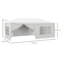 Outsunny 6 x 3 m Party Tent Wedding Gazebo Outdoor Waterproof PE Canopy Shade with 6 Removable Side Walls(m-3)