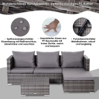 Outsunny Dreiteiliges Gartenmöbel Set, Sofa, Beistelltisch mit Stauraum, 5-Stufig Rückenlehne, PE-Rattan, Grau, (Sofa) 130 x 64 x 62 cm(m-7)