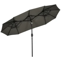Parasol ogrodowy Outsunny, regulowany kąt nachylenia, z korbką, wiatrołapem, poliester+stal, szary, 285 x 147 cm(m-10)