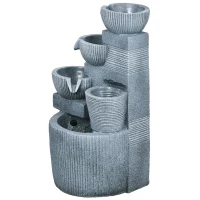 Outsunny Tuinfontein Viertraps Waterval Fontein 57cm Hoogte Zonne-energie LED's voor Tuin, Donkergrijs(m-11)