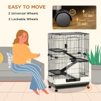 PawHut Four-Tier Small Animal Cage, for Bunnies, Ferrets, Chinchillas w/ Wheels, Tray - Black(m-5)