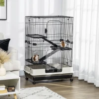 PawHut Four-Tier Small Animal Cage, for Bunnies, Ferrets, Chinchillas w/ Wheels, Tray - Black(m-2)