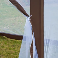 Outsunny Hexagonal Garden Gazebo - Patio Party Outdoor Canopy Tent Sun Shelter with Mosquito Netting and Zipped Door, Brown(m-9)