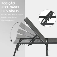 Outsunny Espreguiçadeira Dobrável para Jardim com Encosto Ajustável em 5 Níveis e Estrutura de Aço Carga 150 kg 183x62x32 cm Cinza(m-5)
