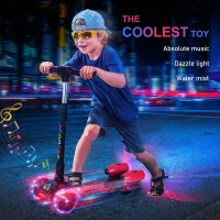 HOMCOM Kids Scooter, 3 Wheel Foldable Kick Scooter Adjustable Height w/ Flashing Wheels, Music, Water Spray for 3-6 Years, Red(m-5)