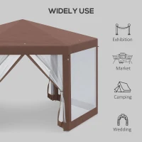 Outsunny Hexagonal Garden Gazebo - Patio Party Outdoor Canopy Tent Sun Shelter with Mosquito Netting and Zipped Door, Brown(m-6)