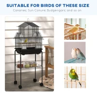 PawHut Metal Bird Cage with Plastic Swing, Perch, Food Container, Tray, Handle, for Finches, Canaries, Budgies, 50.5 x 40 x 63cm(m-7)