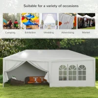 Outsunny 6 x 3 m Party Tent Wedding Gazebo Outdoor Waterproof PE Canopy Shade with 6 Removable Side Walls(m-7)