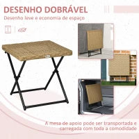 Outsunny Mesa de Jardim em Vime Sintético Mesa Dobrável com Pés Cruzados e Estrutura de Aço para Pátio Varanda 40x40x40 cm Natural(m-4)