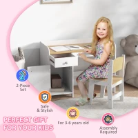 ZONEKIZ Kids Desk and Chair Set for 3-6 Years with Storage Drawer, Study Table and Chair for Children - White(m-6)