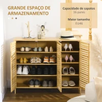 HOMCOM Sapateira de Entrada com 3 Portas de Persiana Prateleiras Ajustáveis para 16 Pares de Sapatos 100x35x80 cm Natural(m-4)