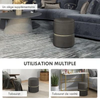 HOMCOM Pouf tabouret repose-pied coffre de rangement en velours côtelé 36 x 36 x 44 cm pour salon chambre gris(m-6)